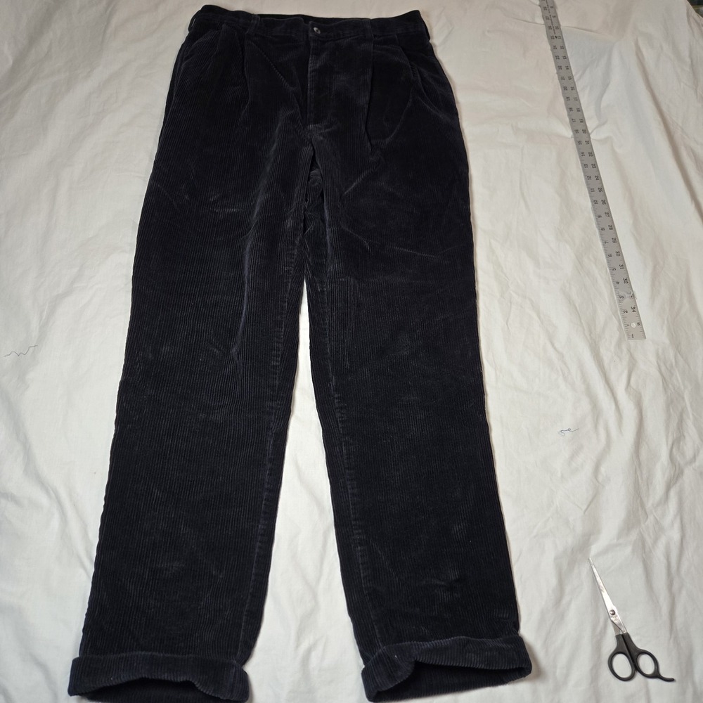 Jos A‎ Bank Corduroy Pants Tag 35x32 Measures 32x30 Pleated  Dark Navy Cuffed - Picture 2 of 11